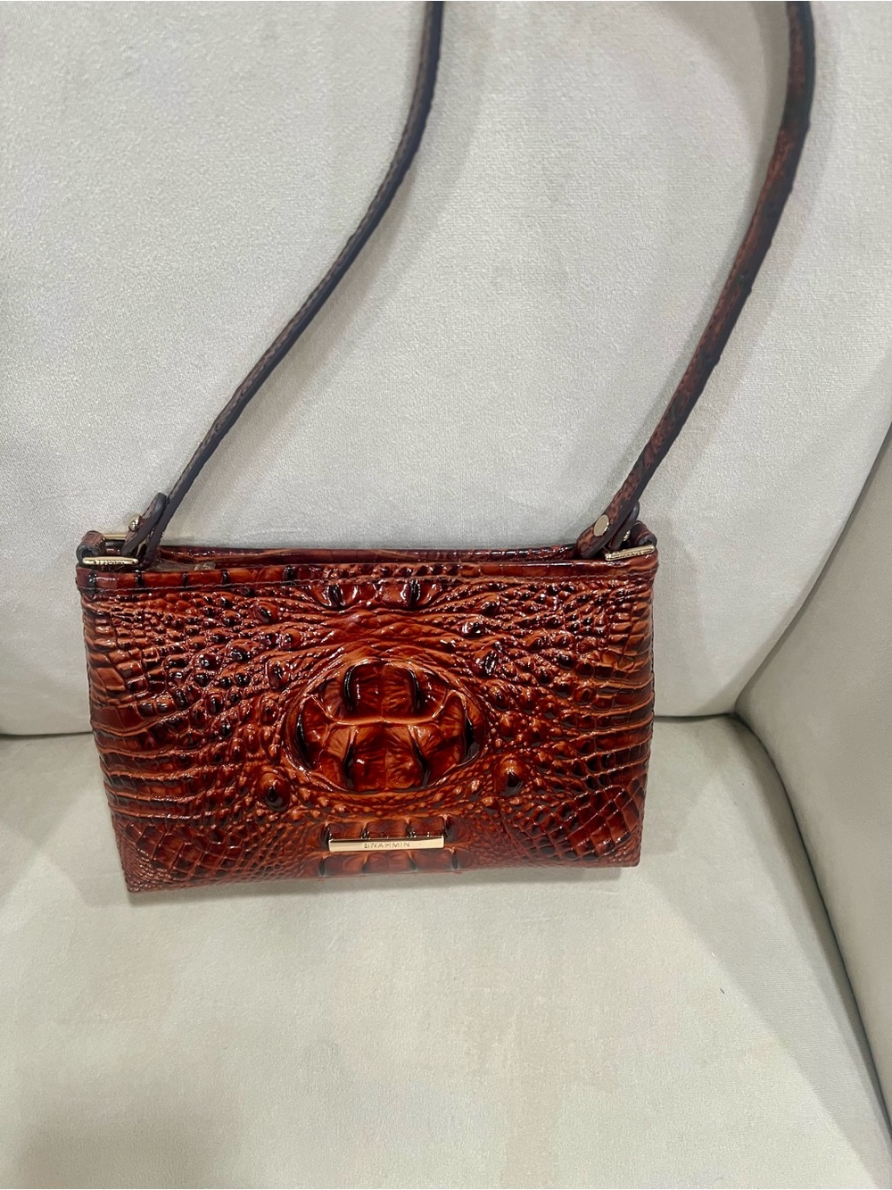 Brahmin Croc-Embossed Crossbody in Burnt Chestnut